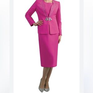Maxie Klein Collection Church Suit For Women Fushia 3 piece suit Sz 14W